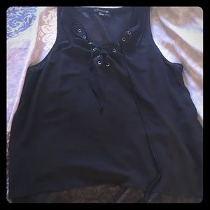 Forever 21 Sheer Black Lace Up Top